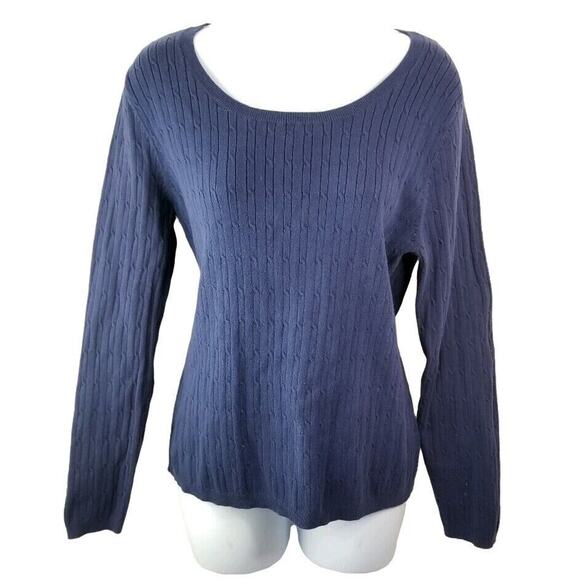 Peck & Peck Womens Cable Knit Sweater XL Blue Round Neck Lightweight - Picture 1 of 6